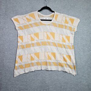 Plantation Japanese Designer Geometric Women's Cream Yellow Knit Top Sz M
